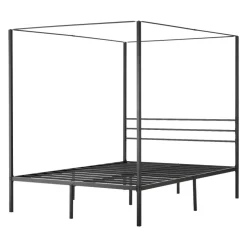 VEVOR Queen Size Canopy Bed Frame, Metal Canopy Bed with Four Posters Design, Heavy Duty Steel Slats Support, Underbed Storage Space, No Box Spring Needed, Easy Assembly, Black