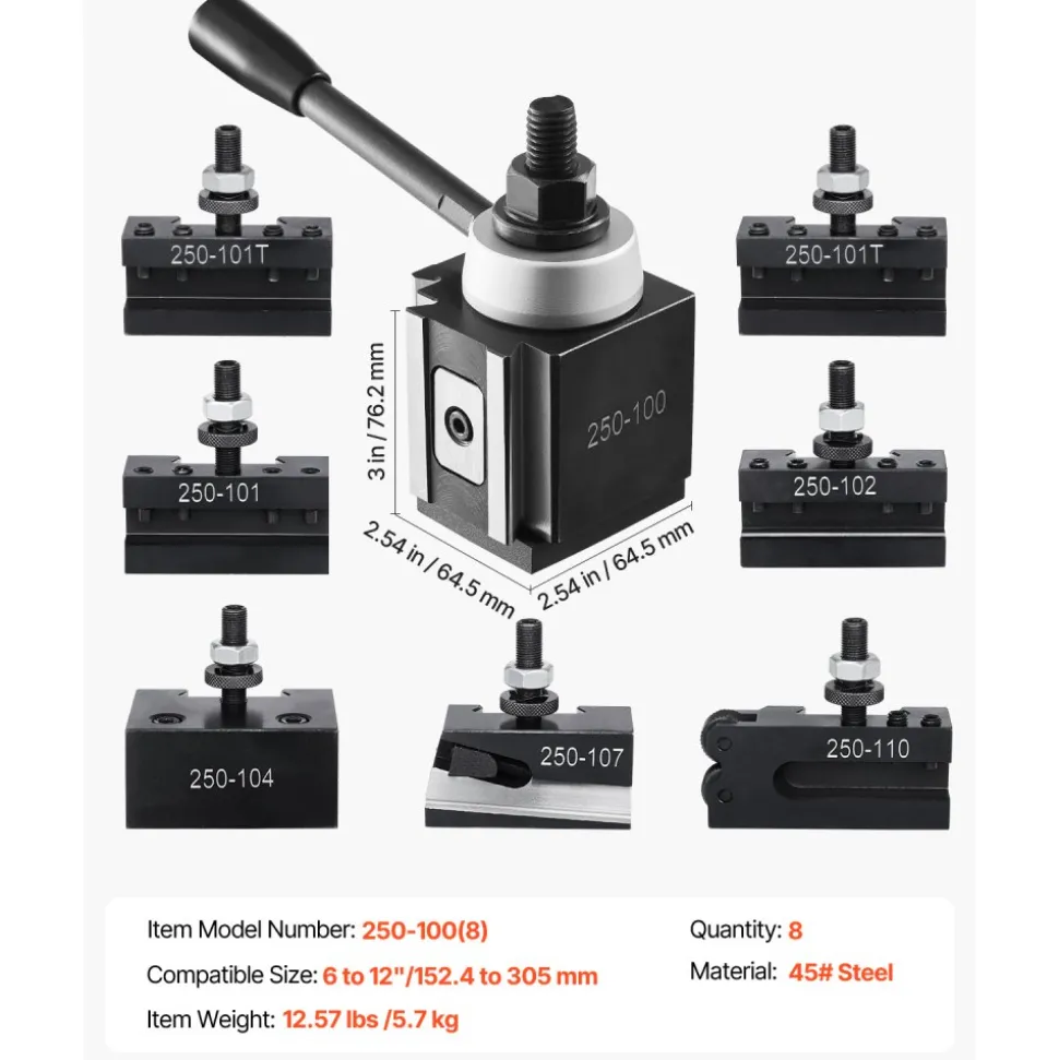 VEVOR Quick Change Tool Post Set, 8 Pcs, Includes Lathe Tool Holders, Wedge Type Tool Post with Turning Tool Holder Accessories, Fit for Mini Lathe & Metal Lathe 6"-12" Swing, Durable Steel Material