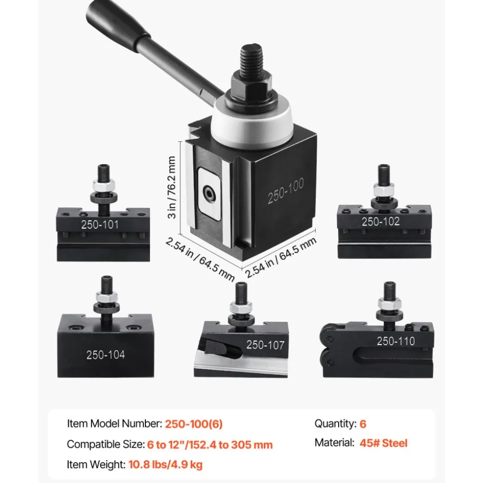 VEVOR Quick Change Tool Post Set, 6 Pcs, Includes Lathe Tool Holders, Piston Type Tool Post with Turning Tool Holder Accessories, Fit for Mini Lathe & Metal Lathe 6"-12" Swing, Durable Steel Material