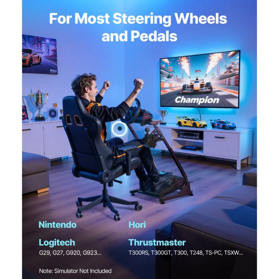 VEVOR Racing Wheel Stand, Adjustable & Foldable Simulator Stand for Logitech G29 G27 G920 G923, Thrustmaster T300RS T300GT T248 TS-PC TSXW Gaming Cockpit,Pedals Simulator NOT Included