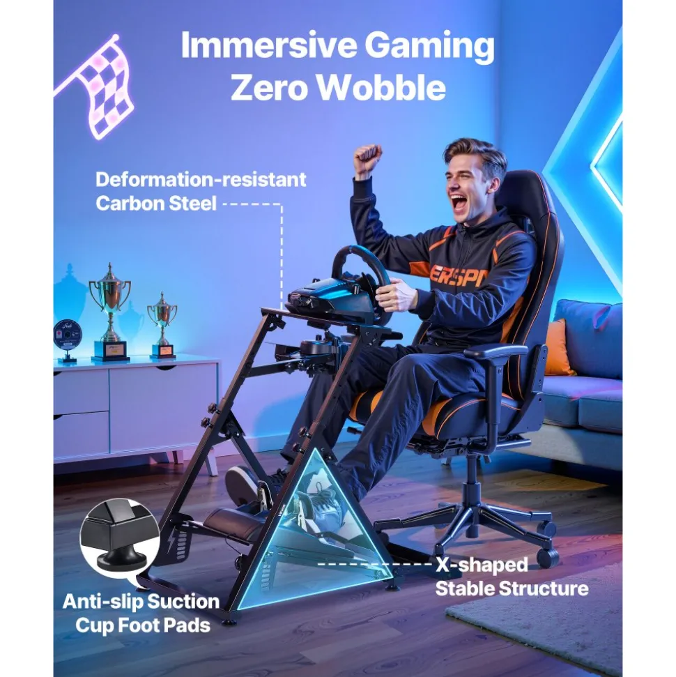 VEVOR Racing Wheel Stand, Adjustable & Foldable Simulator Stand for Logitech G923 G920 G29 G27, Thrustmaster T300RS TX F458 T500RS T3PA-PRO(F1/GT) Gaming Cockpit,Pedals Simulator NOT Included,Compact