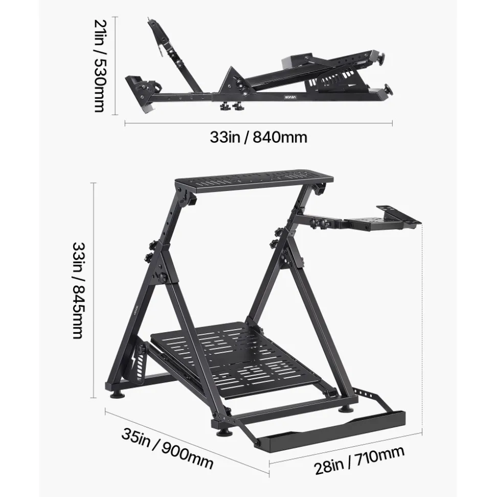 VEVOR Racing Wheel Stand, Adjustable & Foldable Simulator Stand for Logitech G923 G920 G29 G27, Thrustmaster T300RS TX F458 T500RS T3PA-PRO(F1/GT) Gaming Cockpit,Pedals Simulator NOT Included,Compact