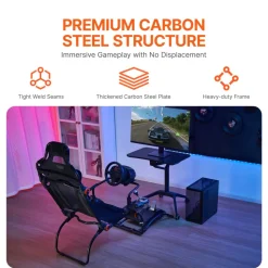 VEVOR Racing Wheel Stand Foldable For Logitech G923/G920/G29, Steering Wheel Stand & Foot Pedal Angle Adjustable,Portable Steel Driving Simulator Cockpit-Thrustmaster T248P, GT/Formula Mode Large Size