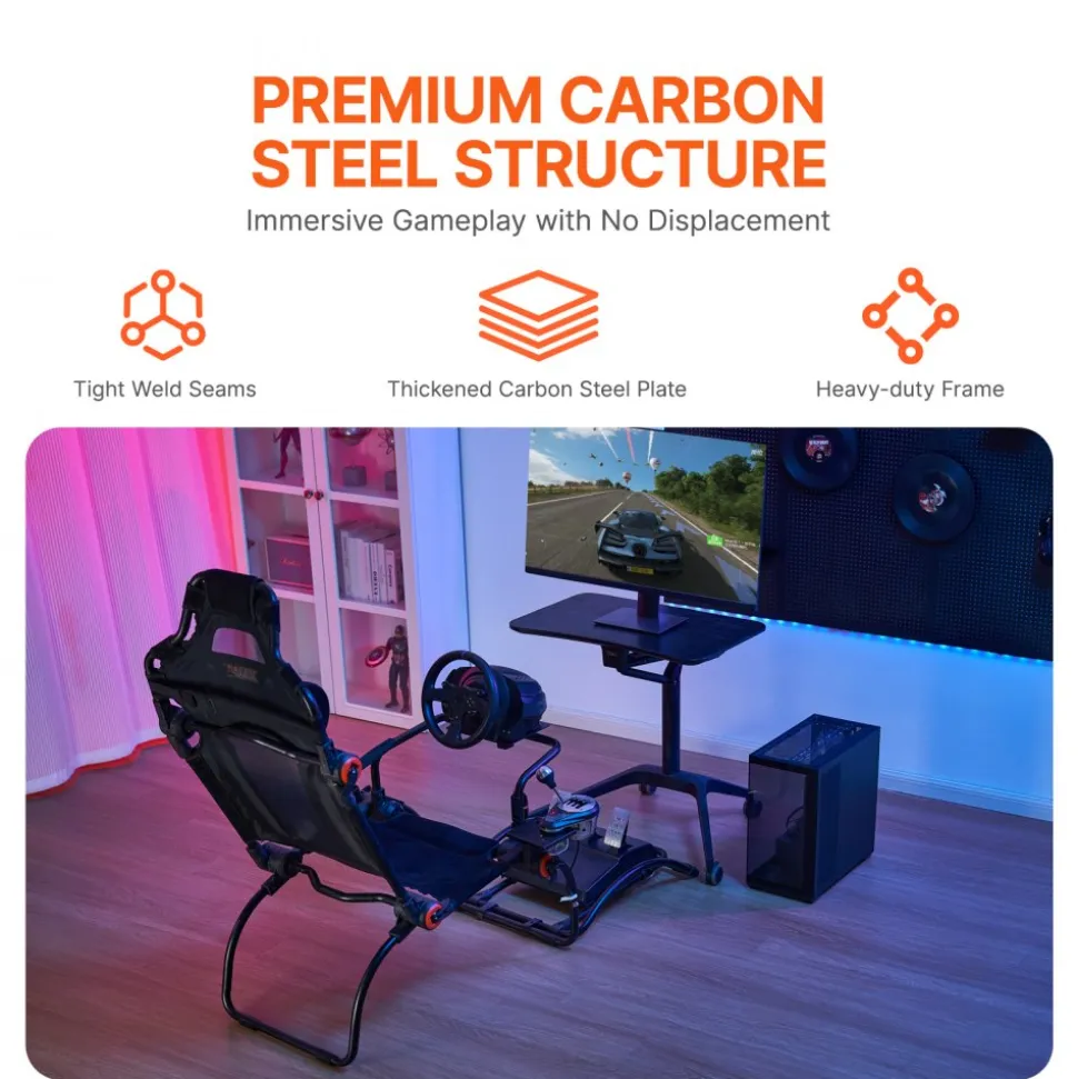 VEVOR Racing Wheel Stand Foldable For Logitech G923/G920/G29, Steering Wheel Stand & Foot Pedal Angle Adjustable,Portable Steel Driving Simulator Cockpit-Thrustmaster T248P, GT/Formula Mode Large Size