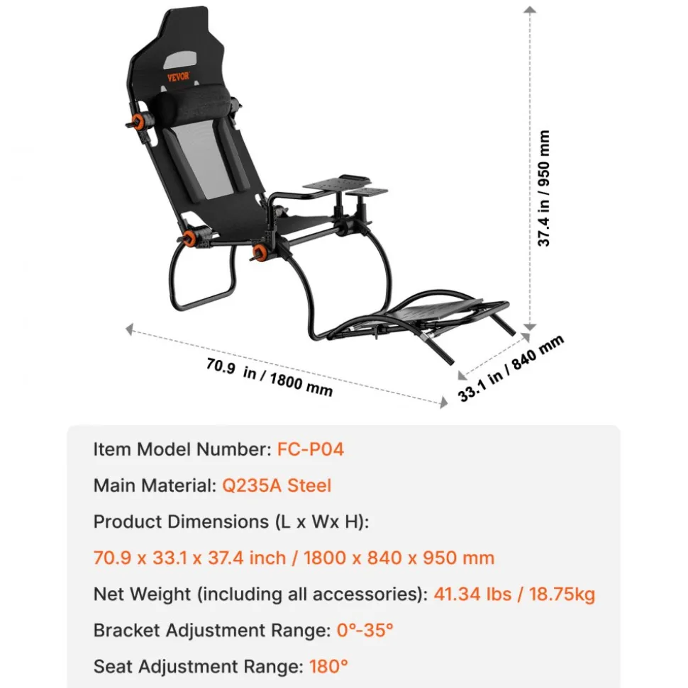 VEVOR Racing Wheel Stand Foldable For Logitech G923/G920/G29, Steering Wheel Stand & Foot Pedal Angle Adjustable,Portable Steel Driving Simulator Cockpit-Thrustmaster T248P, GT/Formula Mode Large Size