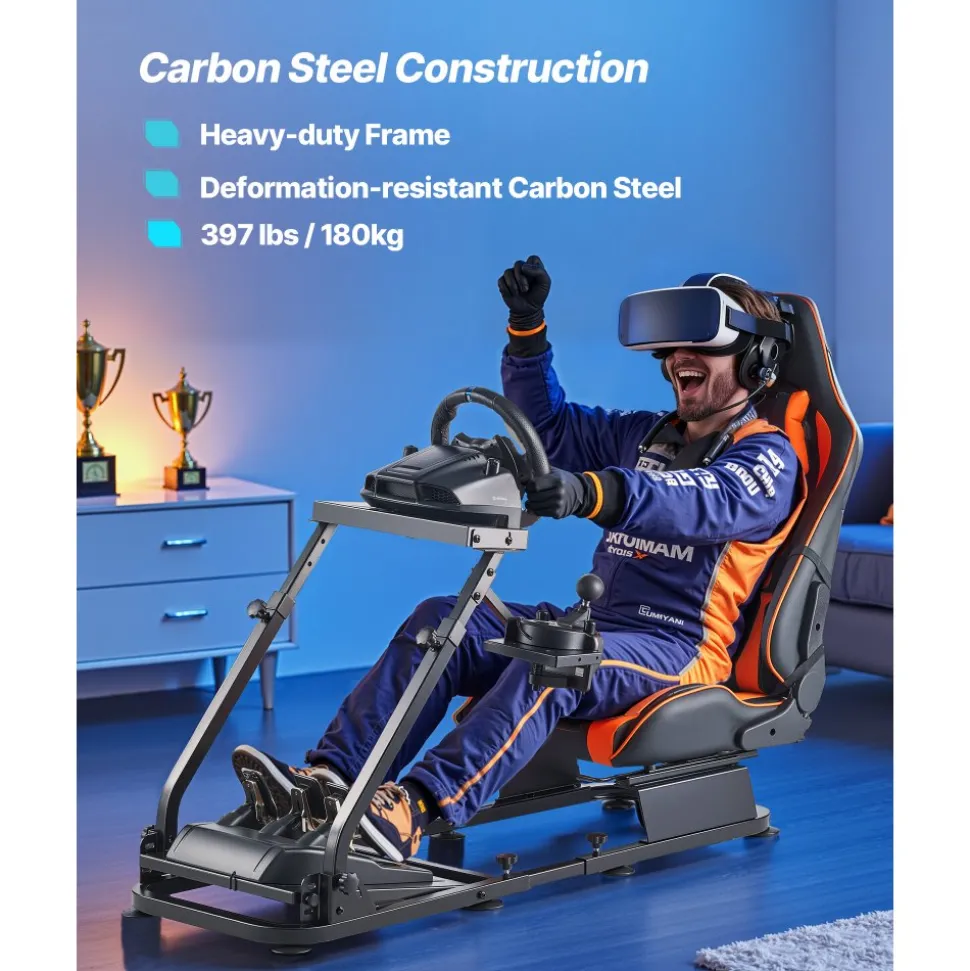 VEVOR Racing Wheel Stand, Heavy-Duty Simulator Cockpit Steering Stand with Dual-Rail Dual-Arm, Fit Logitech G25,G27,G29,G920,G923, Thrustmaster T300RS,TX F458,T500RS,T3PA-PRO (F1/GT) and CSR Pedals