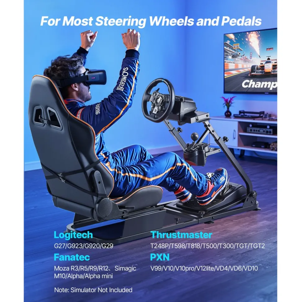 VEVOR Racing Wheel Stand, Heavy-Duty Simulator Cockpit Steering Stand with Dual-Rail Dual-Arm, Fit Logitech G25,G27,G29,G920,G923, Thrustmaster T300RS,TX F458,T500RS,T3PA-PRO (F1/GT) and CSR Pedals
