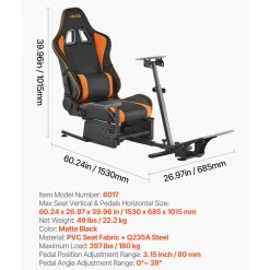 VEVOR Racing Wheel Stand, Heavy-Duty Simulator Cockpit Steering Wheel Stand, Fit Logitech G25, G27, G29, G920, G923, Thrustmaster T300RS, TX F458, T500RS, T3PA-PRO (F1/GT) and CSR Pedals