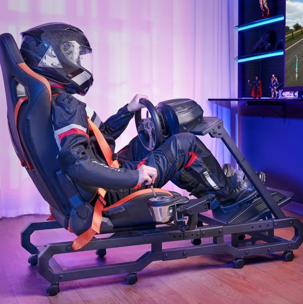 VEVOR Racing Wheel Stand with Wheels For Logitech G923/G920/G29, Heavy Duty Steel Driving Simulator Cockpit-Thrustmaster T248P, Steering Wheel Bracket & Foot Pedal Adjustable, Max Load 330 LBS
