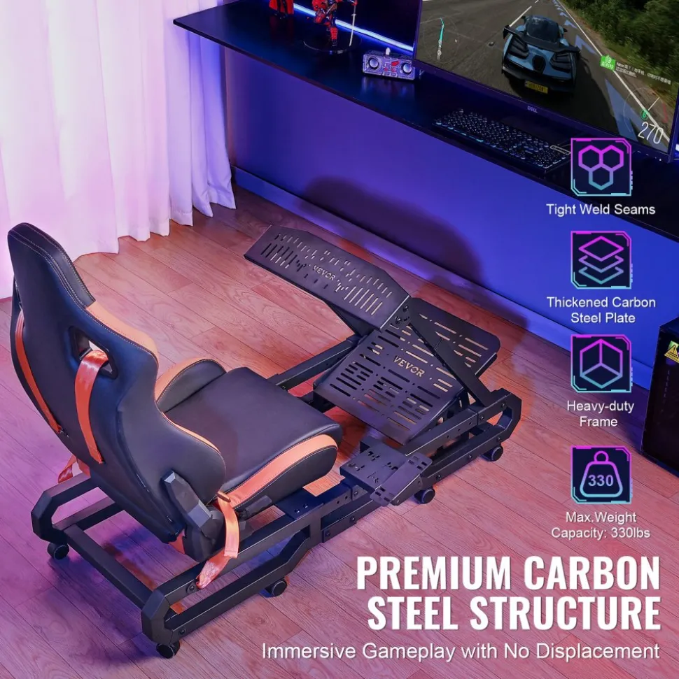 VEVOR Racing Wheel Stand with Wheels For Logitech G923/G920/G29, Heavy Duty Steel Driving Simulator Cockpit-Thrustmaster T248P, Steering Wheel Bracket & Foot Pedal Adjustable, Max Load 330 LBS