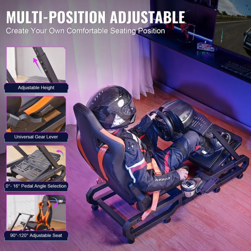 VEVOR Racing Wheel Stand with Wheels For Logitech G923/G920/G29, Heavy Duty Steel Driving Simulator Cockpit-Thrustmaster T248P, Steering Wheel Bracket & Foot Pedal Adjustable, Max Load 330 LBS