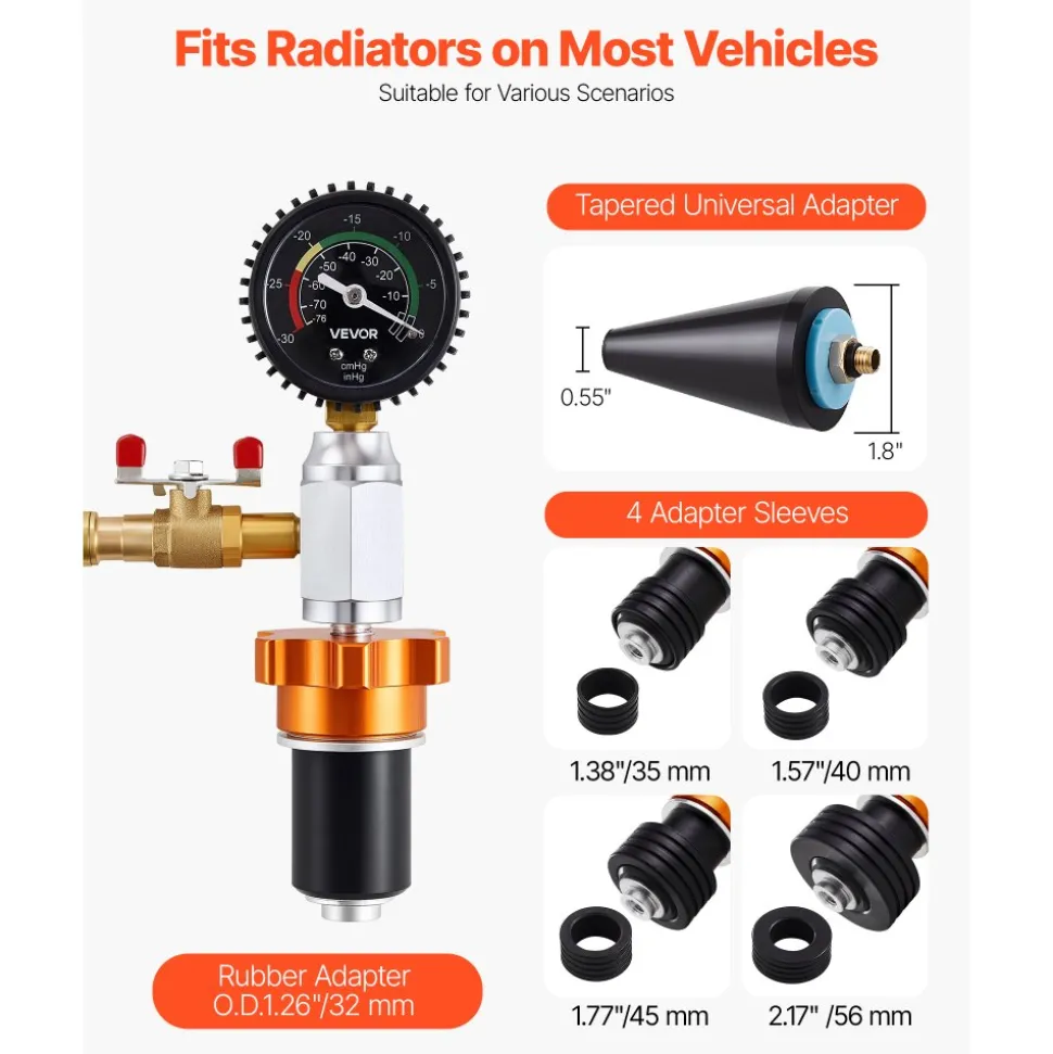 VEVOR Radiator Vacuum Refill Kit, Automotives Cooling System Vacuum & Purge Fill Tool with Gauge, Portable Radiator Coolant Filling Kit with Toolbox, Universal Fit for Most Cars Vans SUVs and Trucks