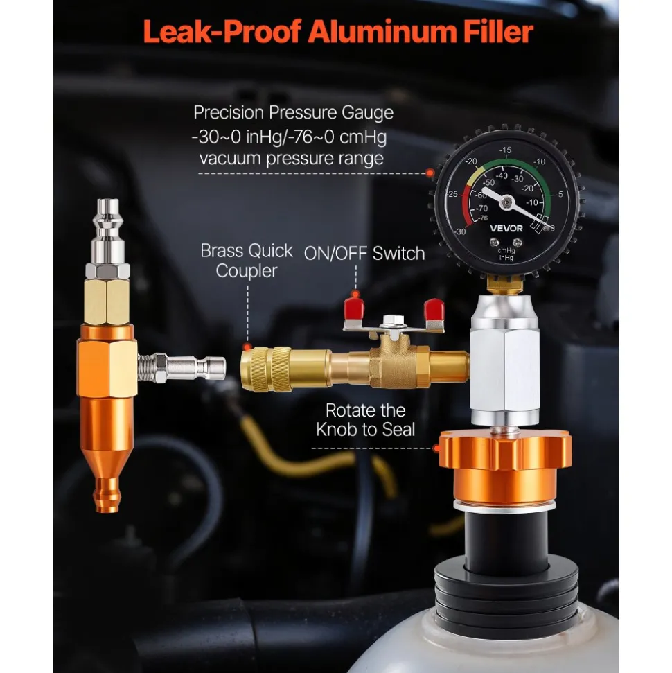 VEVOR Radiator Vacuum Refill Kit, Automotives Cooling System Vacuum & Purge Fill Tool with Gauge, Portable Radiator Coolant Filling Kit with Toolbox, Universal Fit for Most Cars Vans SUVs and Trucks
