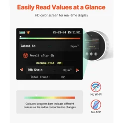 VEVOR Radon Air Quality Meter Detector for Home 3.3Bq/m³ to 37kBq/m³ Battery Powered