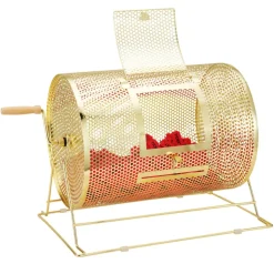 VEVOR Raffle Drum, Holds 5000 Tickets or 200 Ping Pong Balls, Metal Lottery Spinning Drawing with Wooden Turning Handle,16.1 x Ø12 inch Brass Plated Raffle Ticket Spinning Cage, for Bingo Ballot Part