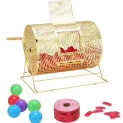 VEVOR Raffle Drum, Holds 5000 Tickets or 200 Ping Pong Balls, Metal Lottery Spinning Drawing with Wooden Turning Handle,16.1 x Ø12 inch Brass Plated Raffle Ticket Spinning Cage, for Bingo Ballot Part