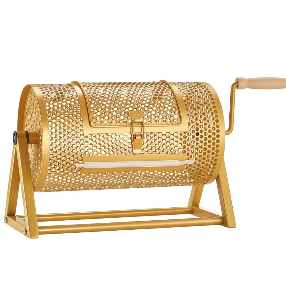 VEVOR Raffle Ticket Spinner, 11.6" x 6.6" Holds 2500 Tickets or 100 Ping Pong Balls, Raffle Drum Lottery Spinning Cage with Reinforced Handle, Stable Triangular Stand, for Events and Gatherings, Gold