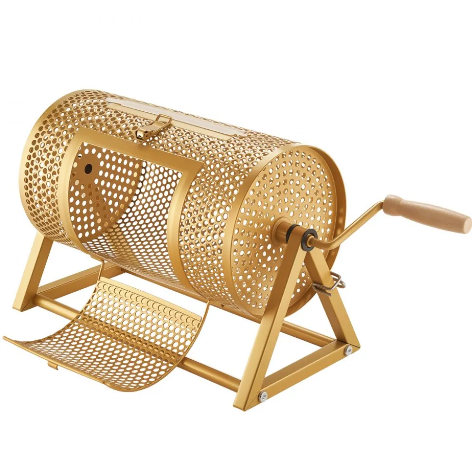VEVOR Raffle Ticket Spinner, 11.6" x 6.6" Holds 2500 Tickets or 100 Ping Pong Balls, Raffle Drum Lottery Spinning Cage with Reinforced Handle, Stable Triangular Stand, for Events and Gatherings, Gold