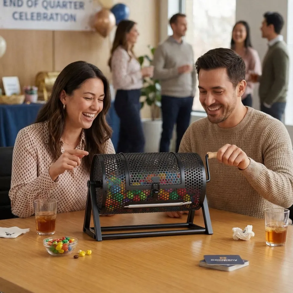 VEVOR Raffle Ticket Spinner, 11.6" x 6.6" Holds 2500 Tickets or 100 Ping Pong Balls, Raffle Drum Lottery Spinning Cage with Reinforced Handle, Stable Triangular Stand, for Events and Gatherings, Black