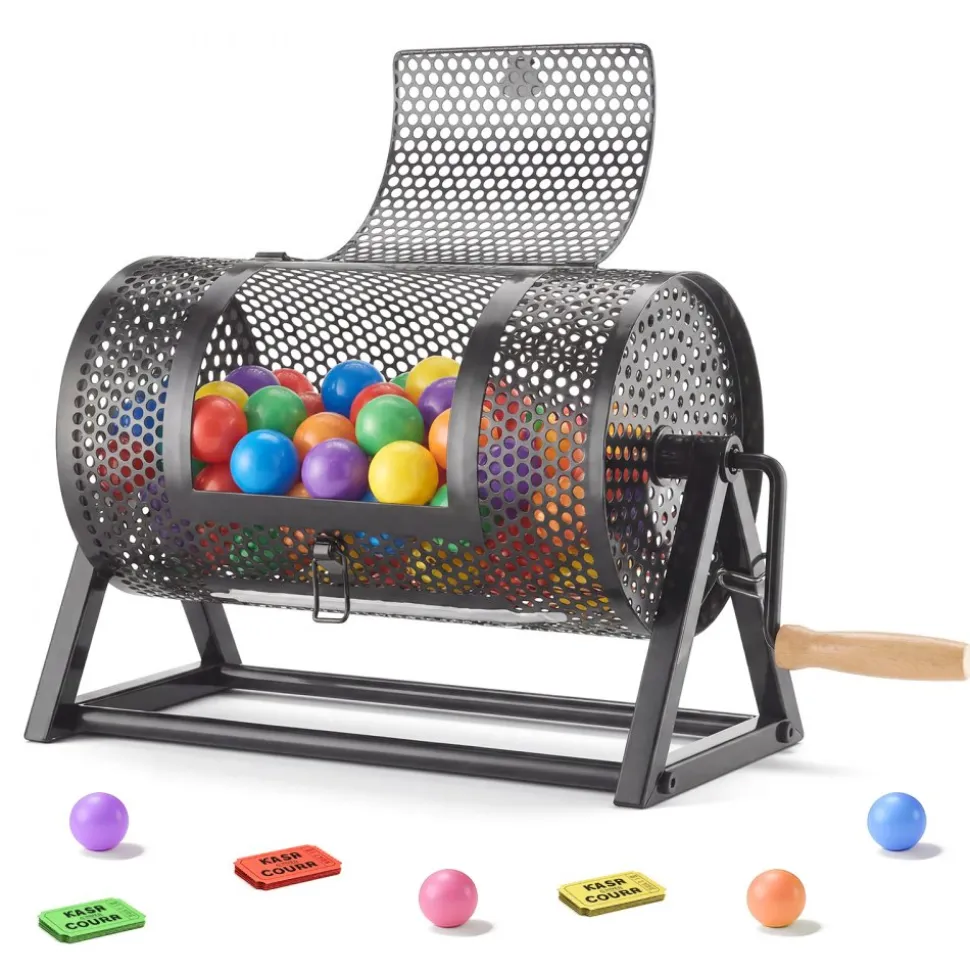 VEVOR Raffle Ticket Spinner, 11.6" x 6.6" Holds 2500 Tickets or 100 Ping Pong Balls, Raffle Drum Lottery Spinning Cage with Reinforced Handle, Stable Triangular Stand, for Events and Gatherings, Black