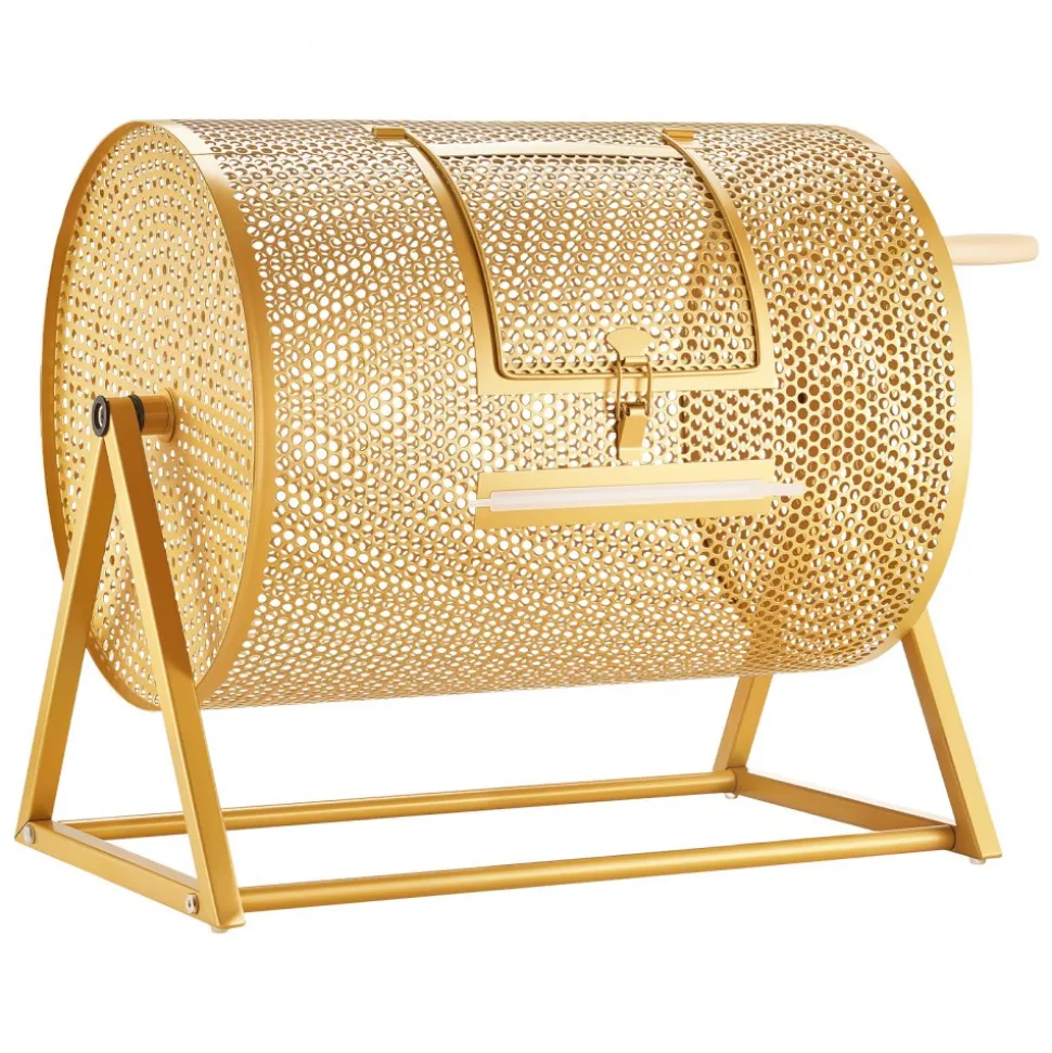 VEVOR Raffle Ticket Spinner, 16.1" x 11.9" Holds 5000 Tickets or 200 Ping Pong Balls, Raffle Drum Lottery Spinning Cage with Reinforced Handle, Stable Triangular Stand, for Events and Gatherings, Gold