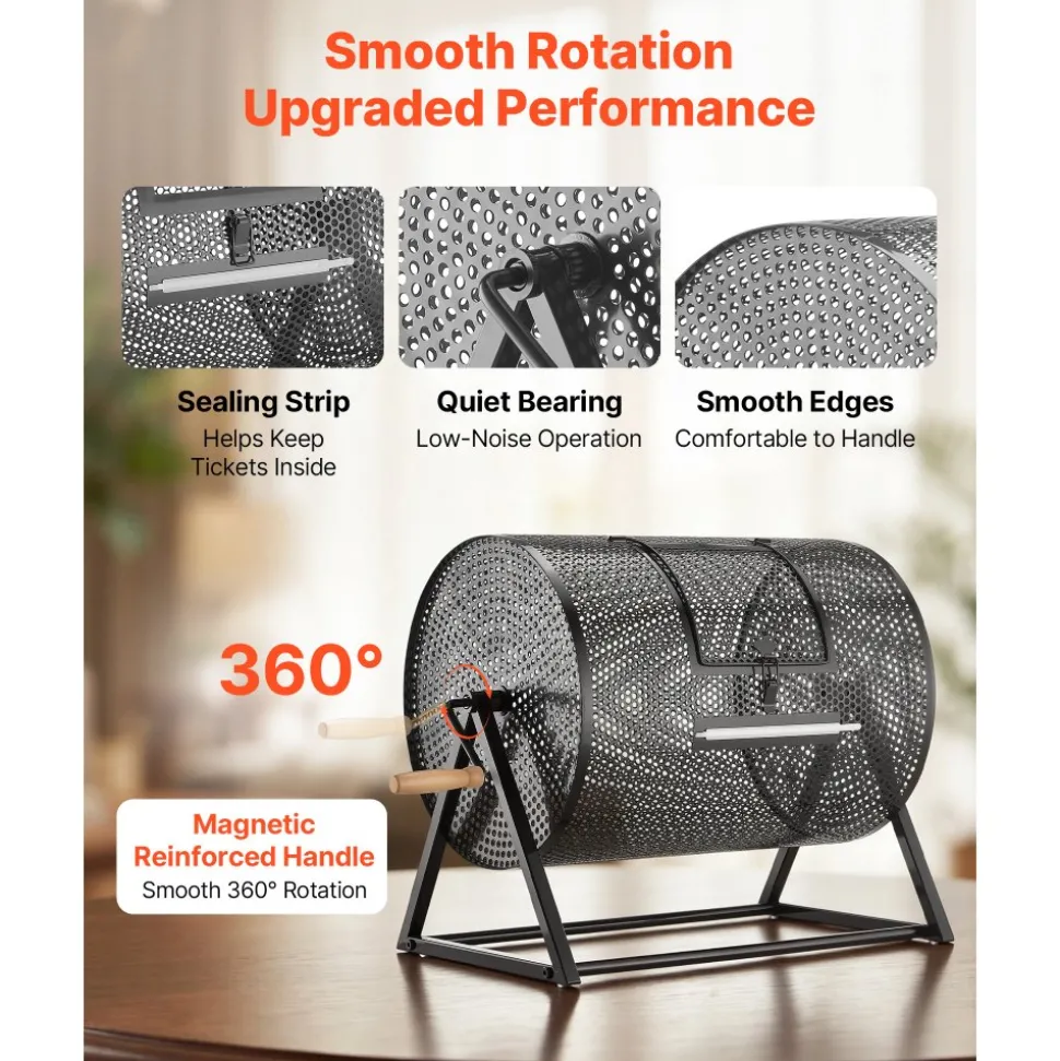 VEVOR Raffle Ticket Spinner, 16.1" x 11.9" Holds 5000 Tickets or 200 Ping Pong Balls, Raffle Drum Lottery Spinning Cage with Reinforced Handle, Stable Triangular Stand, for Events, Gatherings, Black