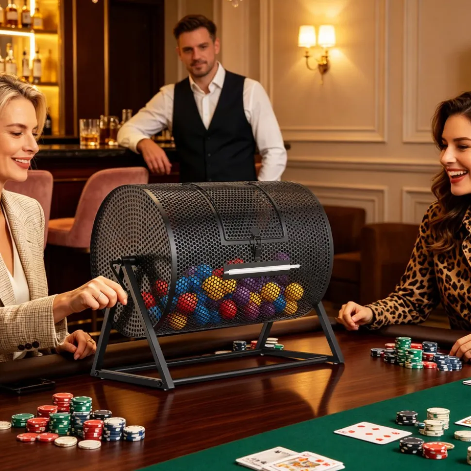 VEVOR Raffle Ticket Spinner, 16.1" x 11.9" Holds 5000 Tickets or 200 Ping Pong Balls, Raffle Drum Lottery Spinning Cage with Reinforced Handle, Stable Triangular Stand, for Events, Gatherings, Black
