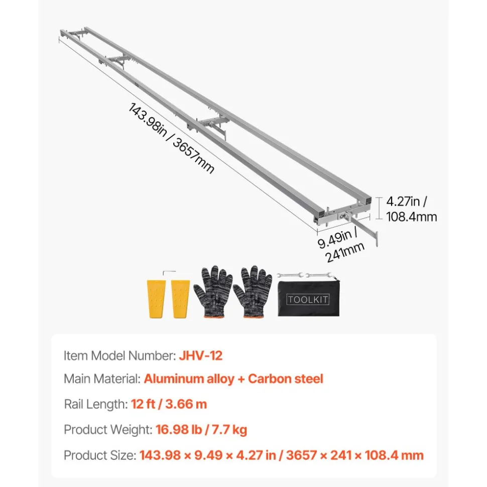 VEVOR Rail Mill Guide System, 12 ft 4 Crossbar Chainsaw Mill Kits, Aluminum Saw Milling Rails System Works with Chainsaw, 2 Wedges, Adjustable Rail Milling Guide Kit for Builders Woodworkers