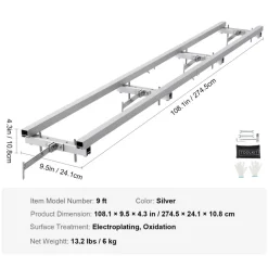 VEVOR Rail Mill Guide System, 9 ft Milling Guide, 4 Crossbar Kits Chainsaw Mill Rail Guide, Aluminum Adjustable Saw Mill Rail System Work with Chainsaw Mills for Builders and Woodworkers