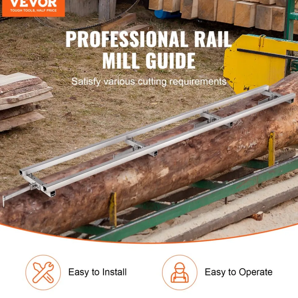 VEVOR Rail Mill Guide System, 9 ft Milling Guide, 4 Crossbar Kits Chainsaw Mill Rail Guide, Aluminum Adjustable Saw Mill Rail System Work with Chainsaw Mills for Builders and Woodworkers