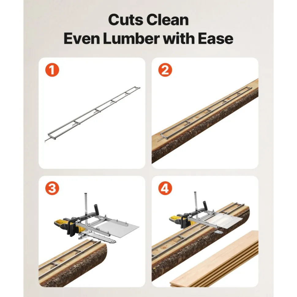 VEVOR Rail Mill Guide System, 15 ft 6 Crossbar Chainsaw Mill Kits, Aluminum Saw Milling Rails System Works with Chainsaw, 4 Wedges, Adjustable Rail Milling Guide Kit for Builders Woodworkers