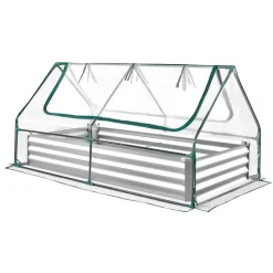 VEVOR Raised Garden Bed with Cover, 6 x 3 x 1 ft, Rectangular Galvanized Metal Planter Box Kit Outdoor, with PE Greenhouse Cover & Gloves, Rustproof Alu-Zinc, for Growing Flowers Vegetables, Silver