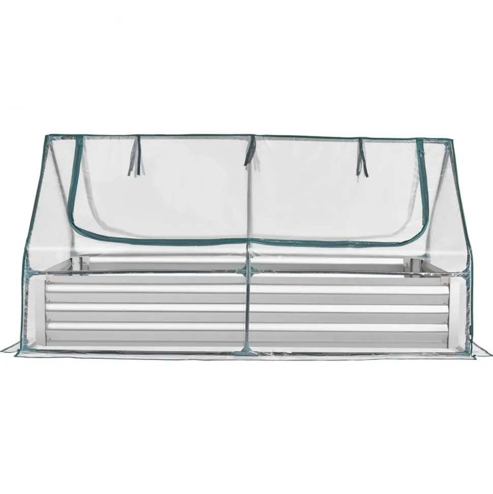 VEVOR Raised Garden Bed with Cover, 6 x 3 x 1 ft, Rectangular Galvanized Metal Planter Box Kit Outdoor, with PE Greenhouse Cover & Gloves, Rustproof Alu-Zinc, for Growing Flowers Vegetables, Silver