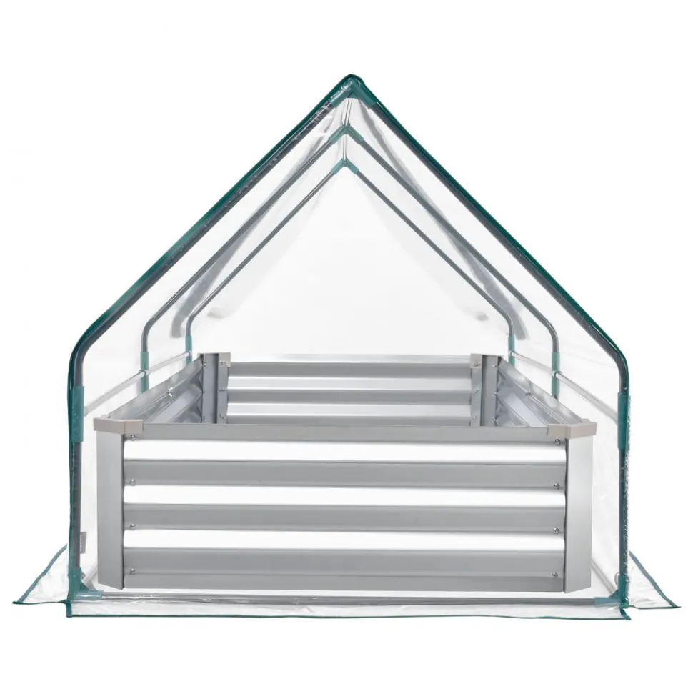 VEVOR Raised Garden Bed with Cover, 6 x 3 x 1 ft, Rectangular Galvanized Metal Planter Box Kit Outdoor, with PE Greenhouse Cover & Gloves, Rustproof Alu-Zinc, for Growing Flowers Vegetables, Silver