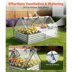 VEVOR Raised Garden Bed with Cover, 6 x 3 x 1 ft, Rectangular Galvanized Metal Planter Box Kit Outdoor, with PE Greenhouse Cover & Gloves, Rustproof Alu-Zinc, for Growing Flowers Vegetables, Silver