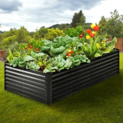 VEVOR Raised Garden Bed, 8 x 4 x 2 ft Galvanized Metal Planter Box, Outdoor Planting Boxes with Open Base, for Growing Flowers/Vegetables/Herbs in Backyard/Garden/Patio/Balcony, Dark Gray
