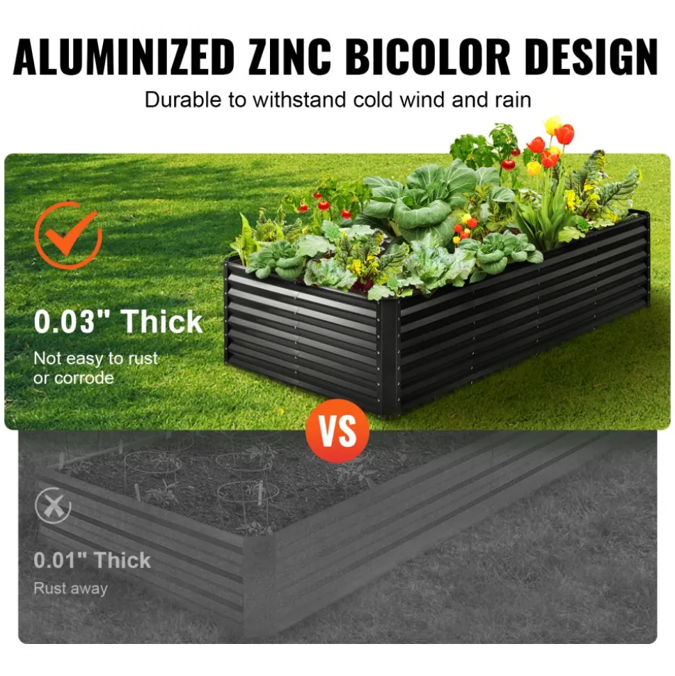 VEVOR Raised Garden Bed, 8 x 4 x 2 ft Galvanized Metal Planter Box, Outdoor Planting Boxes with Open Base, for Growing Flowers/Vegetables/Herbs in Backyard/Garden/Patio/Balcony, Dark Gray