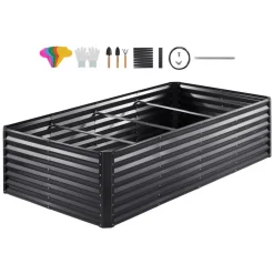 VEVOR Raised Garden Bed, 8 x 4 x 2 ft Galvanized Metal Planter Box, Outdoor Planting Boxes with Open Base, for Growing Flowers/Vegetables/Herbs in Backyard/Garden/Patio/Balcony, Dark Gray