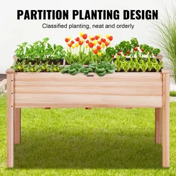 VEVOR Raised Garden Bed, 3.9 x 1.9 x 2.5 ft Wooden Planter Box, Elevated Outdoor Planting Boxes with Legs, for Growing Flowers/Vegetables/Herbs in Backyard/Garden/Patio/Balcony, Burlywood