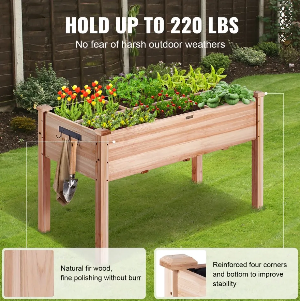 VEVOR Raised Garden Bed, 3.9 x 1.9 x 2.5 ft Wooden Planter Box, Elevated Outdoor Planting Boxes with Legs, for Growing Flowers/Vegetables/Herbs in Backyard/Garden/Patio/Balcony, Burlywood