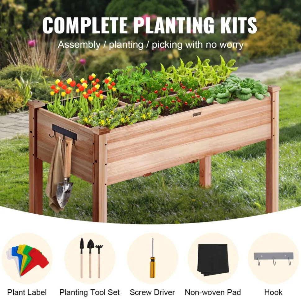 VEVOR Raised Garden Bed, 3.9 x 1.9 x 2.5 ft Wooden Planter Box, Elevated Outdoor Planting Boxes with Legs, for Growing Flowers/Vegetables/Herbs in Backyard/Garden/Patio/Balcony, Burlywood