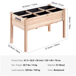 VEVOR Raised Garden Bed, 3.9 x 1.9 x 2.5 ft Wooden Planter Box, Elevated Outdoor Planting Boxes with Legs, for Growing Flowers/Vegetables/Herbs in Backyard/Garden/Patio/Balcony, Burlywood