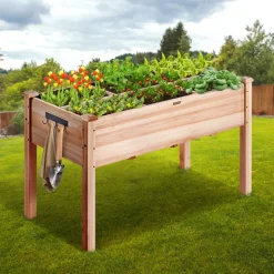 VEVOR Raised Garden Bed, 3.9 x 1.9 x 2.5 ft Wooden Planter Box, Elevated Outdoor Planting Boxes with Legs, for Growing Flowers/Vegetables/Herbs in Backyard/Garden/Patio/Balcony, Burlywood