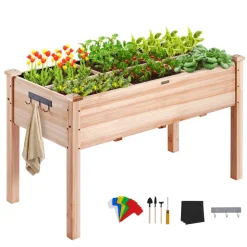 VEVOR Raised Garden Bed, 3.9 x 1.9 x 2.5 ft Wooden Planter Box, Elevated Outdoor Planting Boxes with Legs, for Growing Flowers/Vegetables/Herbs in Backyard/Garden/Patio/Balcony, Burlywood