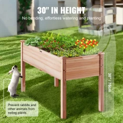 VEVOR Raised Garden Bed, 3.9 x 1.9 x 2.5 ft Wooden Planter Box, Elevated Outdoor Planting Boxes with Legs, for Growing Flowers/Vegetables/Herbs in Backyard/Garden/Patio/Balcony, Burlywood