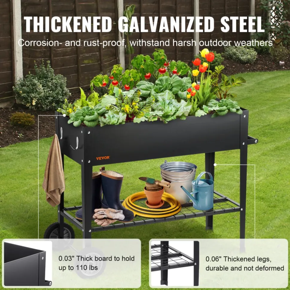 VEVOR Raised Garden Bed, 42.5 x 19.5 x 31.5 inch Galvanized Metal Planter Box, Elevated Outdoor Planting Boxes with Legs, for Growing Flowers/Vegetables/Herbs in Backyard/Garden/Patio/Balcony, Black