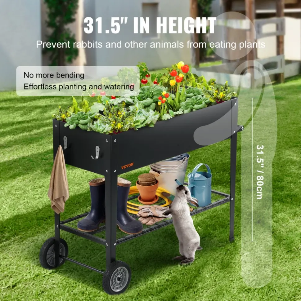 VEVOR Raised Garden Bed, 42.5 x 19.5 x 31.5 inch Galvanized Metal Planter Box, Elevated Outdoor Planting Boxes with Legs, for Growing Flowers/Vegetables/Herbs in Backyard/Garden/Patio/Balcony, Black