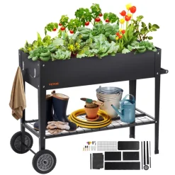 VEVOR Raised Garden Bed, 42.5 x 19.5 x 31.5 inch Galvanized Metal Planter Box, Elevated Outdoor Planting Boxes with Legs, for Growing Flowers/Vegetables/Herbs in Backyard/Garden/Patio/Balcony, Black