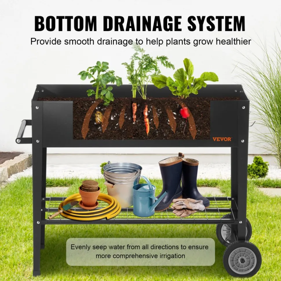 VEVOR Raised Garden Bed, 42.5 x 19.5 x 31.5 inch Galvanized Metal Planter Box, Elevated Outdoor Planting Boxes with Legs, for Growing Flowers/Vegetables/Herbs in Backyard/Garden/Patio/Balcony, Black