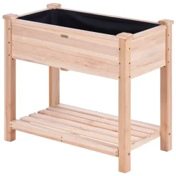 VEVOR Raised Garden Bed, 34 x 18 x 30 in Wooden Planter Box, Elevated Outdoor Planting Boxes with Legs, for Growing Flowers/Vegetables/Herbs in Backyard/Garden/Patio/Balcony, Burlywood